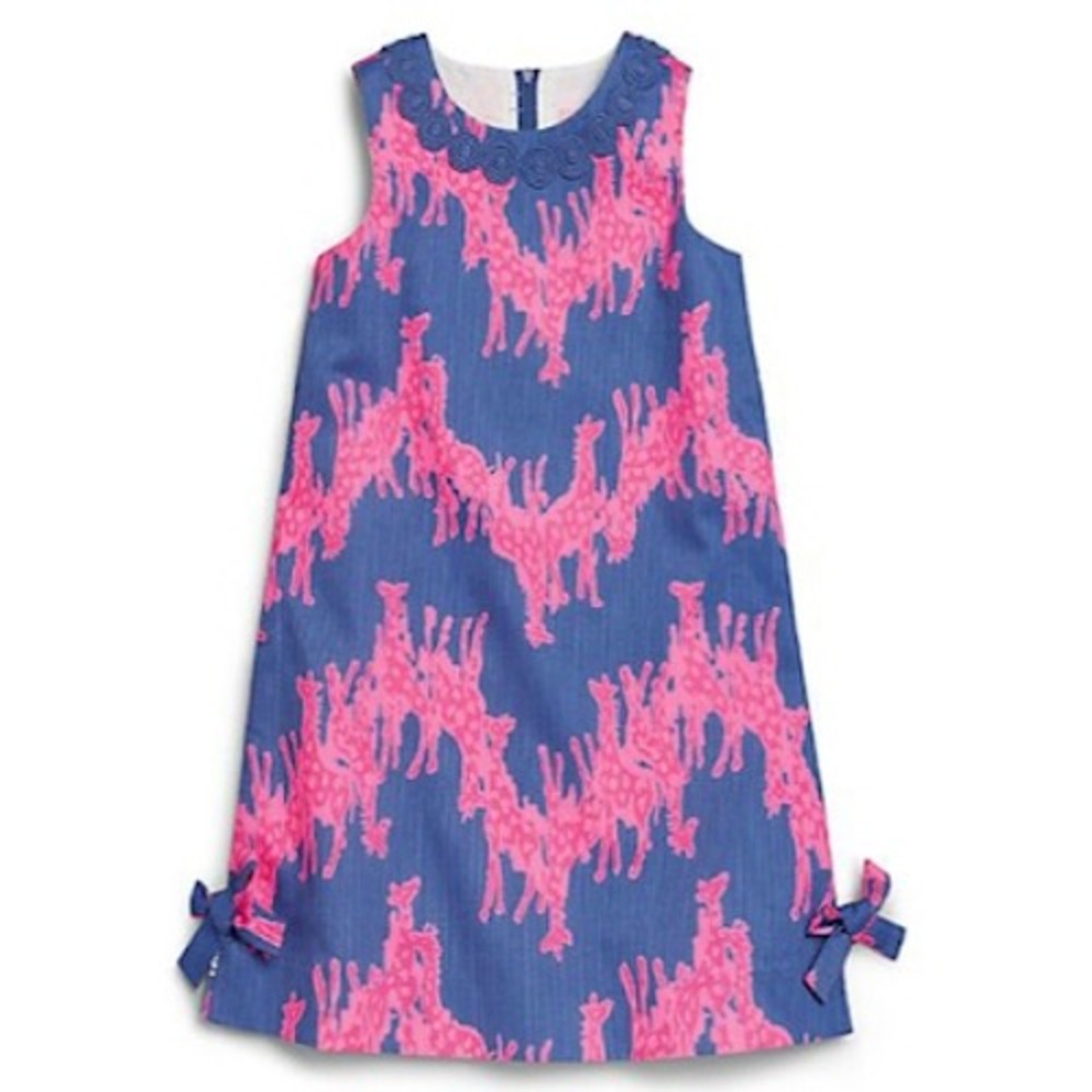 Lilly Pulitzer Kids Iris Blue Neck in Neck Giraffe Print Dress Size 10 12422